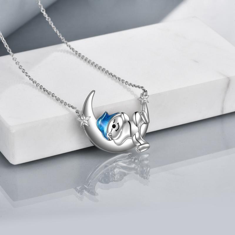 Collier en argent sterling avec pendentif en forme d'ours et de lune, bijoux mignons en forme d'animal, cadeaux pour femmes