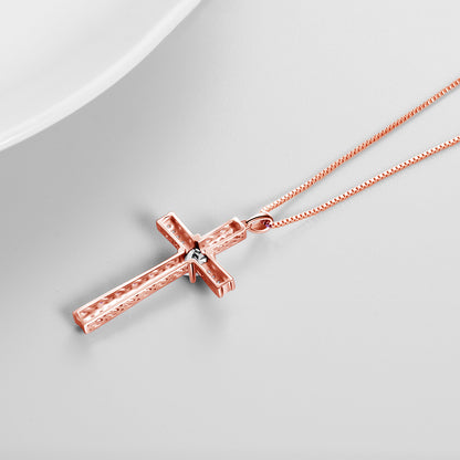 Collar de cruz chapado en oro rosa con piedra natal para mujer, regalos de joyería