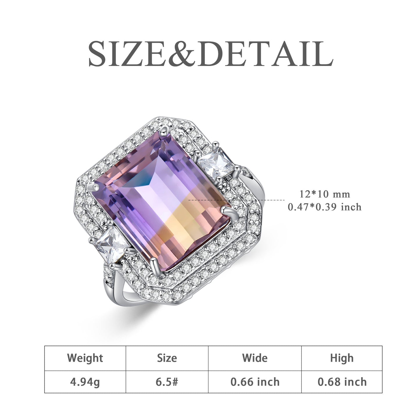 Bague ajustable en argent sterling avec pierre de naissance en améthyste et cristal violet