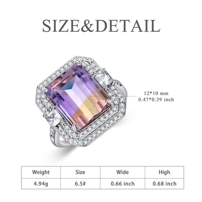 Bague ajustable en argent sterling avec pierre de naissance en améthyste et cristal violet