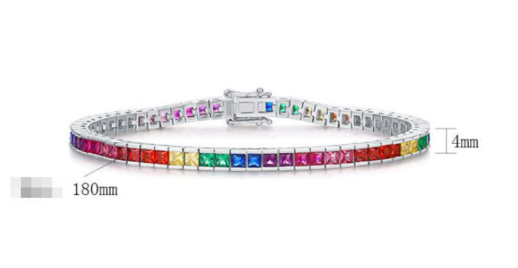 New Rainbow Zircon Bracelet Female S925 Silver