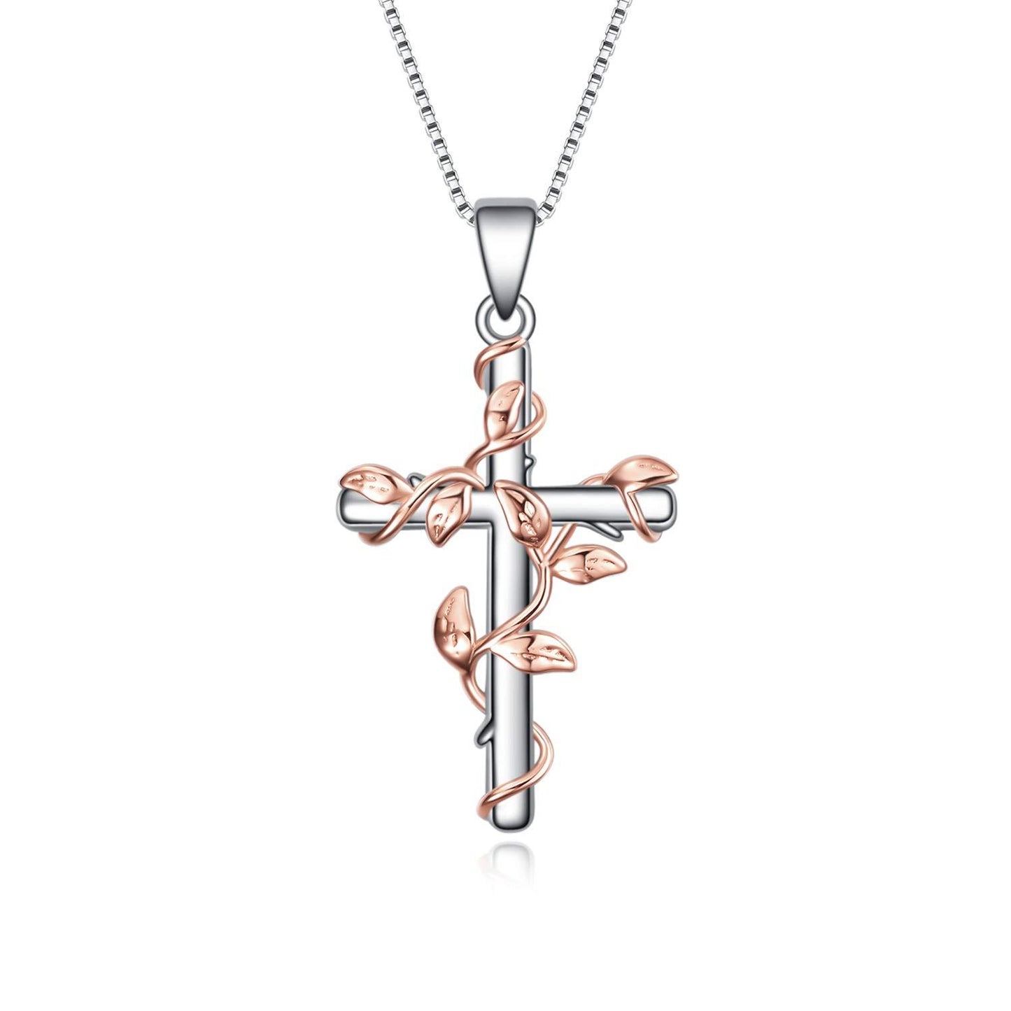 Collier pendentif croix en argent sterling avec fleur rose, bijoux cadeaux