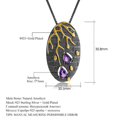 Colgante de collar de amatista natural de plata esterlina S925 de alta calidad