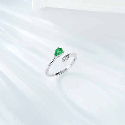 Simple S925 Silver Temperament Emerald Adjustable Ring