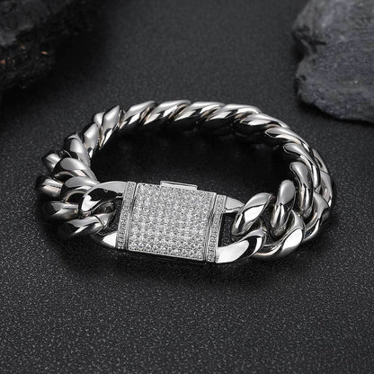 Stainless Steel Bracelet Ornament Male Zircon Flip Buckle