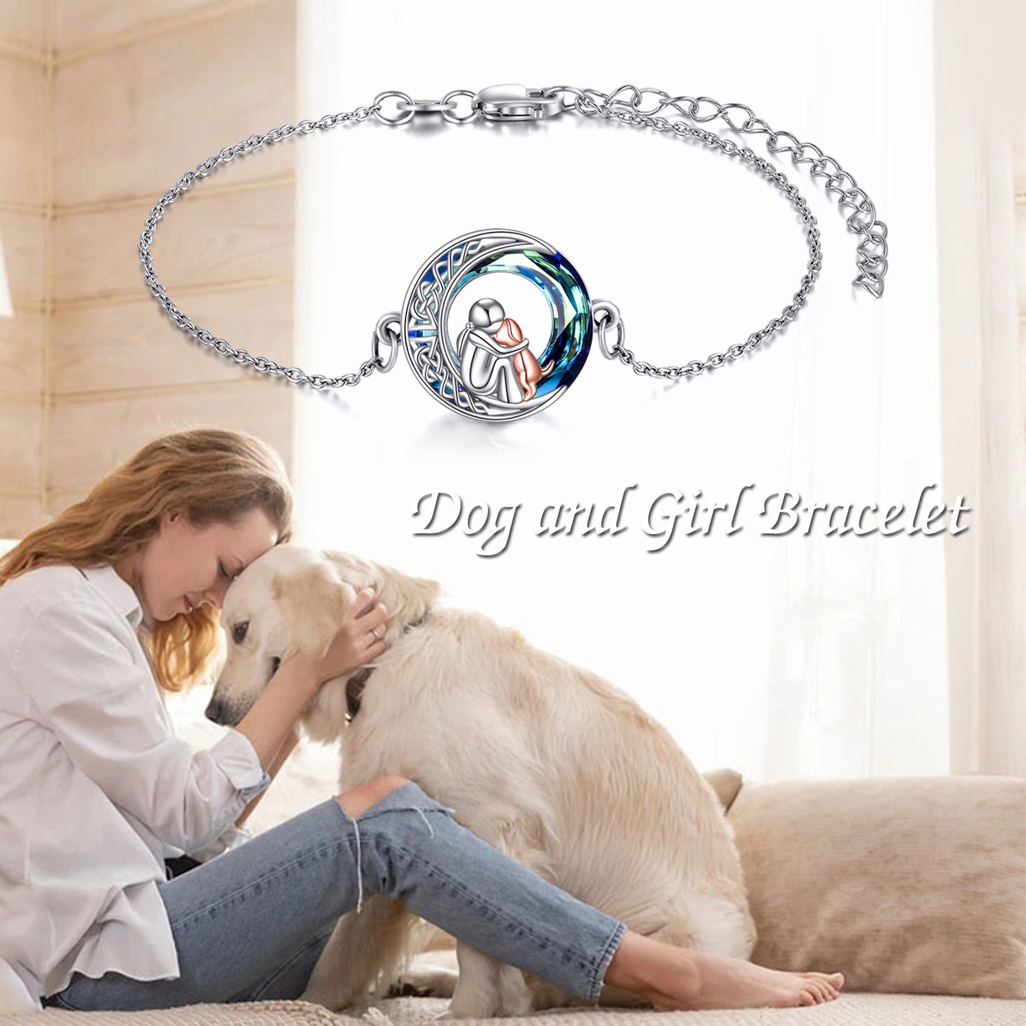 Pulsera ajustable de plata de ley con forma de perro para niñas, regalo de joyería con cristal