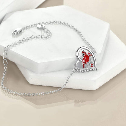 Tobillero de plata de ley con circonita en forma de corazón de cardenal rojo, regalo de joyería para mujer