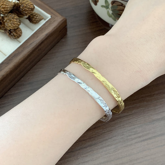 Sterling Silver Bracelet Simple And Irregular Convex Gold Foil Pattern