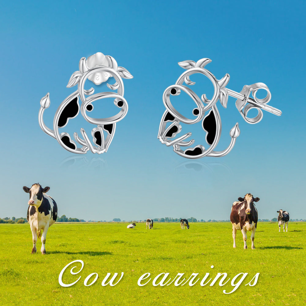 Boucles d'oreilles en forme de vache en argent sterling 925 pour femmes, cadeaux d'anniversaire