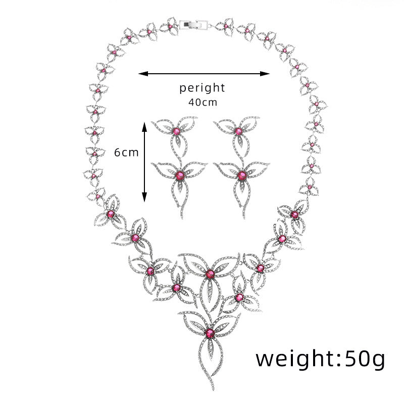 Women's Wedding Accessories Flower Zircon Necklace Earrings