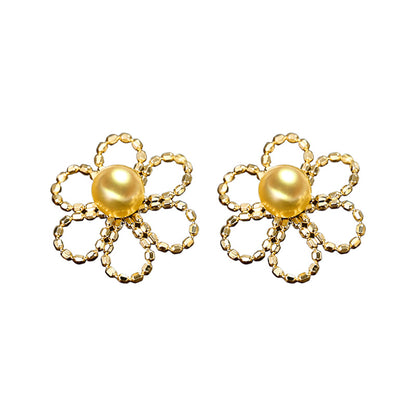 New Light Luxury Design Premium 18K Gold Lace Pearl Earrings