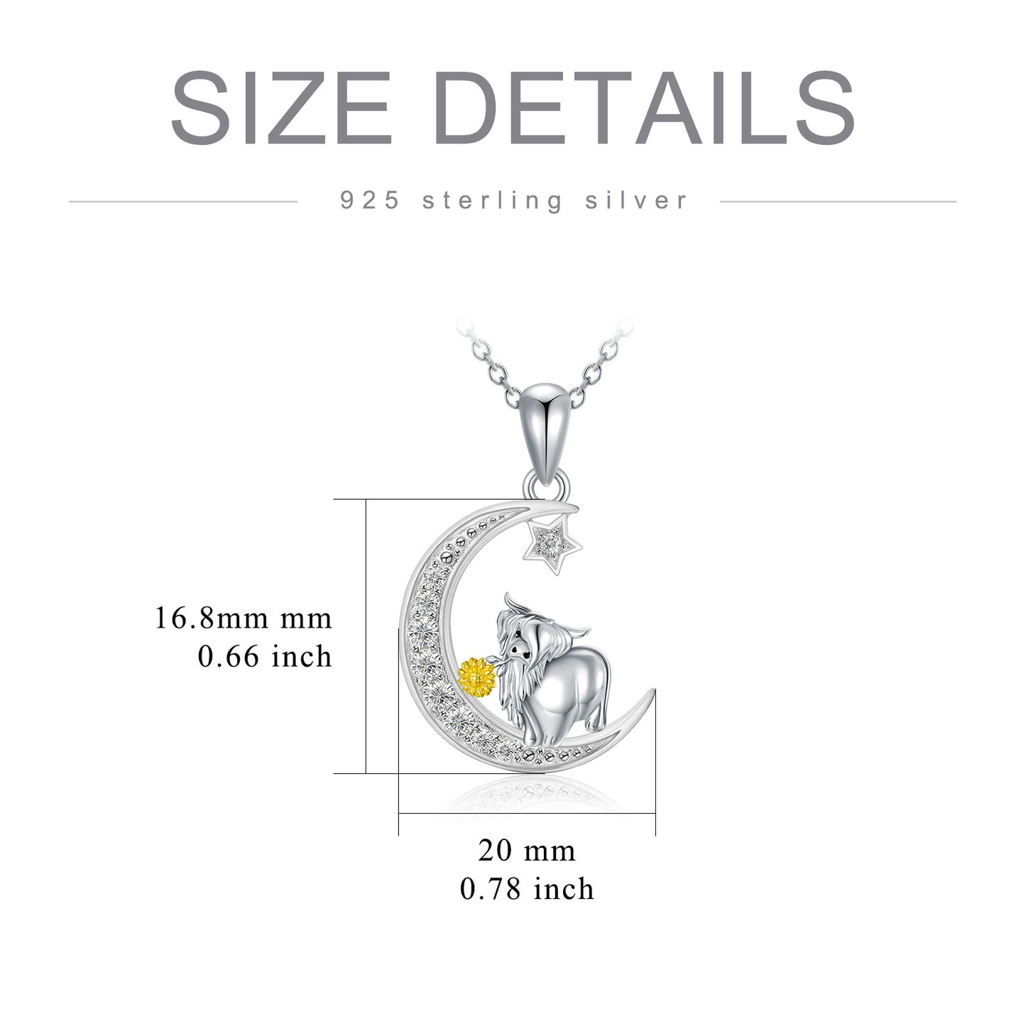 Collier de vache des Highlands en argent sterling avec pendentif en forme de vache Collier de tournesol Bijoux de vache Cadeaux pour femmes filles Amoureuses des vaches