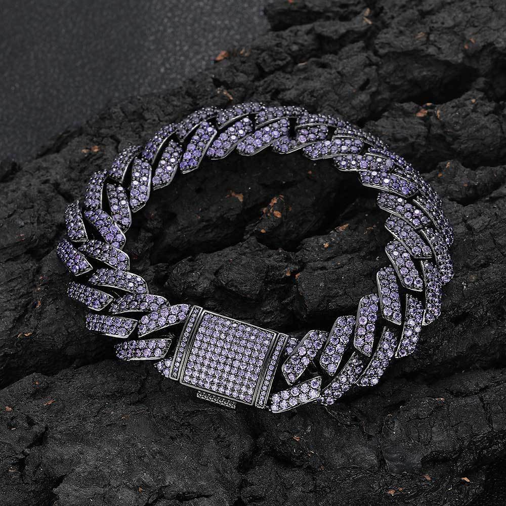 Double Row Zircon Purple Rhombus Cuban Bracelet