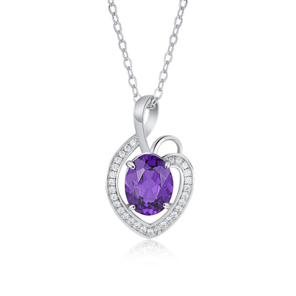 Simple Heart Pendant Collar Chain S925 Silver Amethyst Necklace Premium Jewelry Accessories