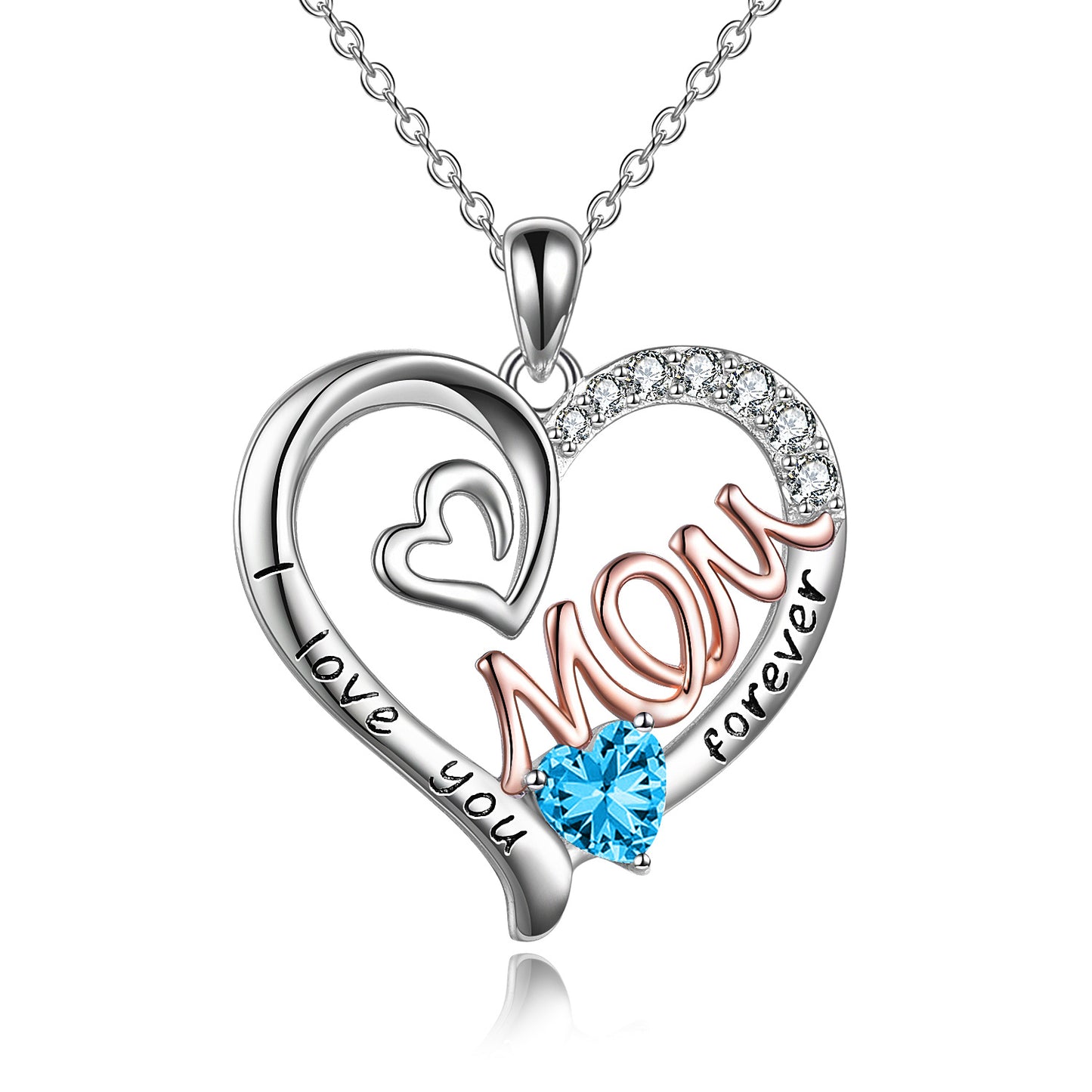 Collier maman en argent sterling S925 avec pendentif en forme de cœur et pierre rose CZ, pierre de naissance, bijoux pour femmes, cadeaux pour mères