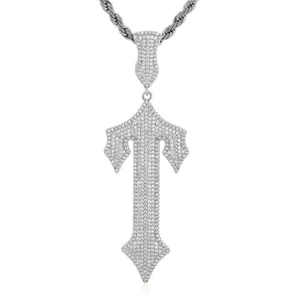 Hip Hop Sword Cross Pendant Necklace Micro Inlaid Zircon