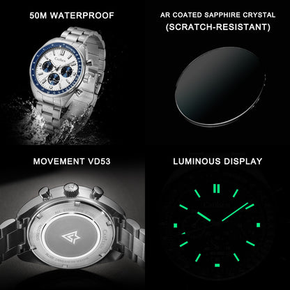 Three-eye Timing Multi-function Waterproof Men's Quartz Watch