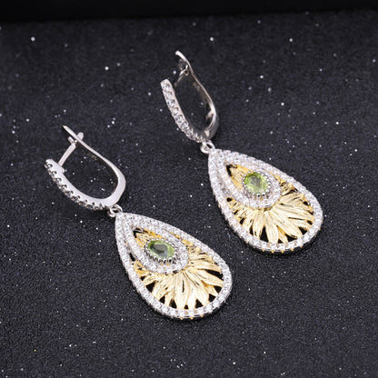 Natural Style Design 925 Silver Natural Olive Gemstone Earrings