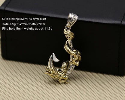 Boat Anchor Pirate Hook Pendant Golden Dragon Winding Men's Pendant