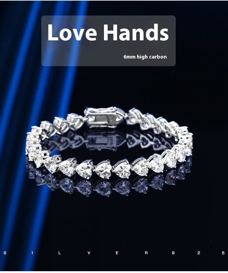 Women's Simple S925 Silver Fashion Diamond Heart-shaped Zircon Bracelet