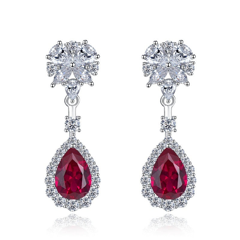 Sterling Silver Simulation Ruby Long Earrings