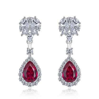 Sterling Silver Simulation Ruby Long Earrings