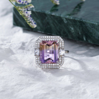 Anillo ajustable de amatista con piedra natal de cristal violeta en plata de ley