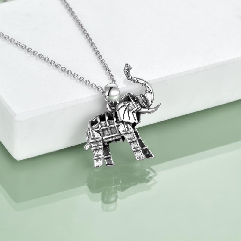 Collier avec pendentif éléphant en argent sterling oxydé pour femme et homme