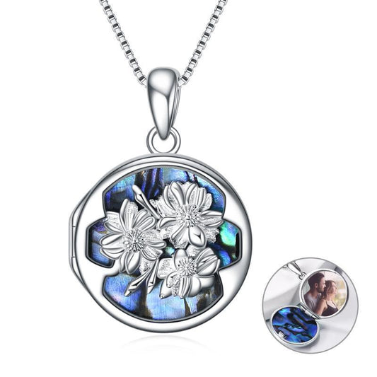 Personalized Flower Photo Locket Necklace 925 Sterling Silver Photo Pendant