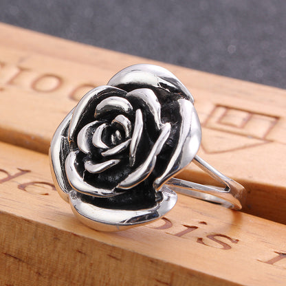 Silver 925 Silver Ring Natural Three-dimensional Carved Ring Vintage Personality Rose Temperament Jewelry