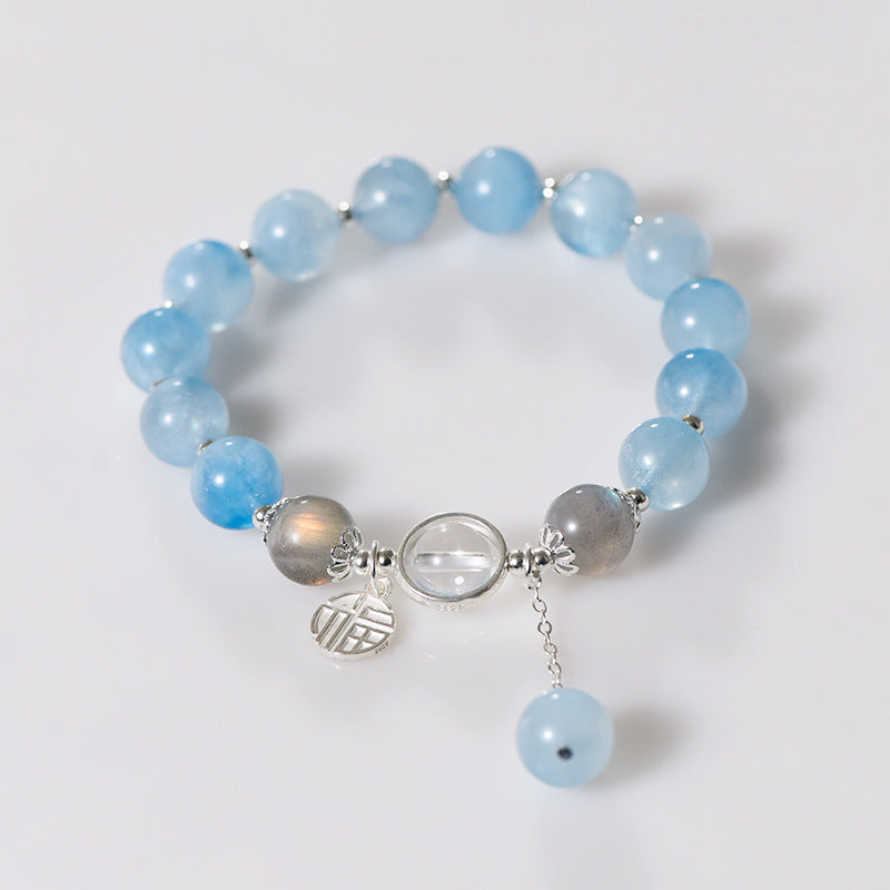 Natural 10mm Aquamarine Ball Type Single Ring Bracelet