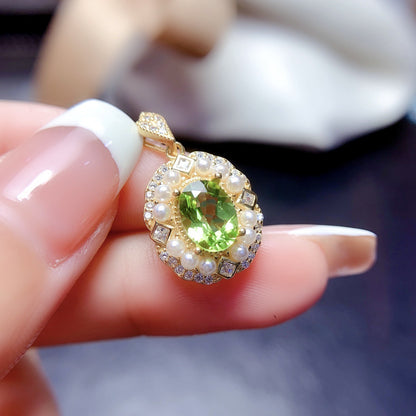 Natural Olivine Pendant S925 Silver Female Accessories