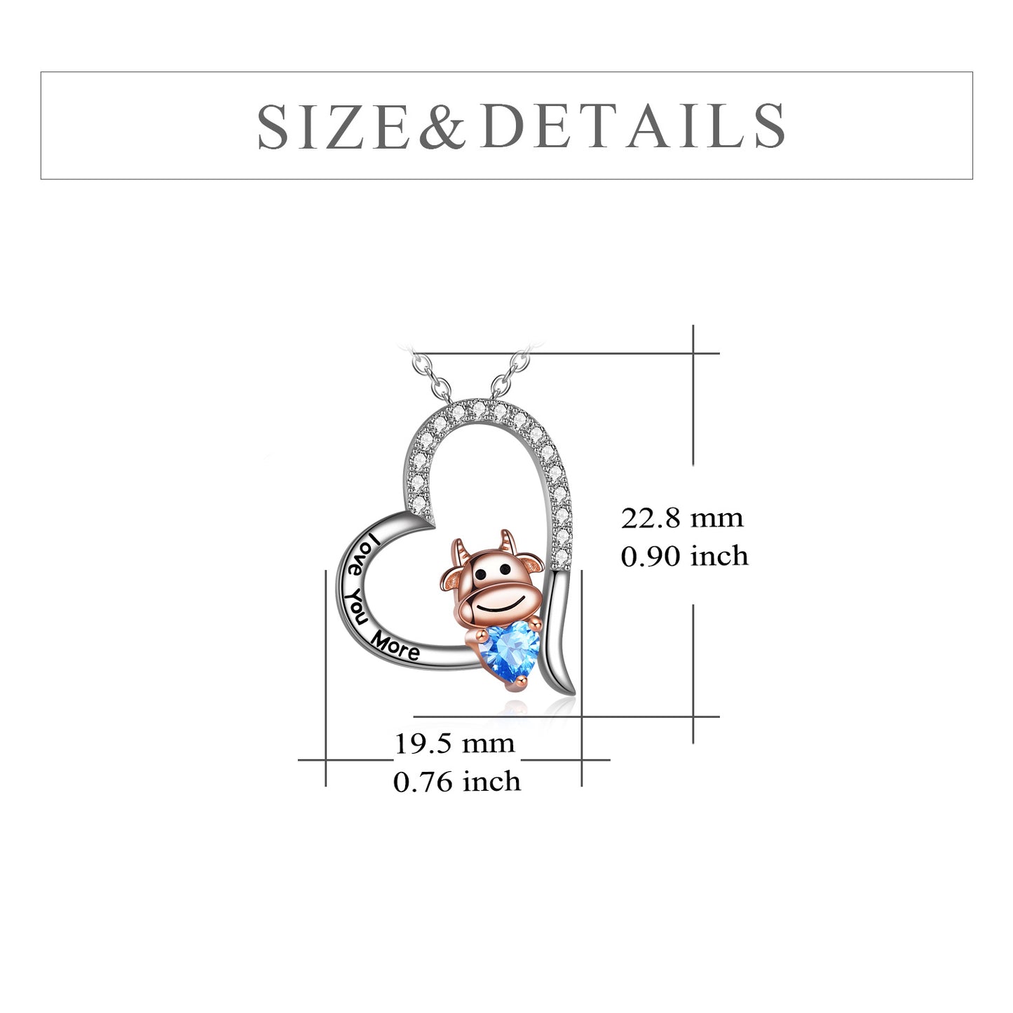 Collier pendentif en forme de cœur en argent sterling avec zircone cubique Année du bœuf