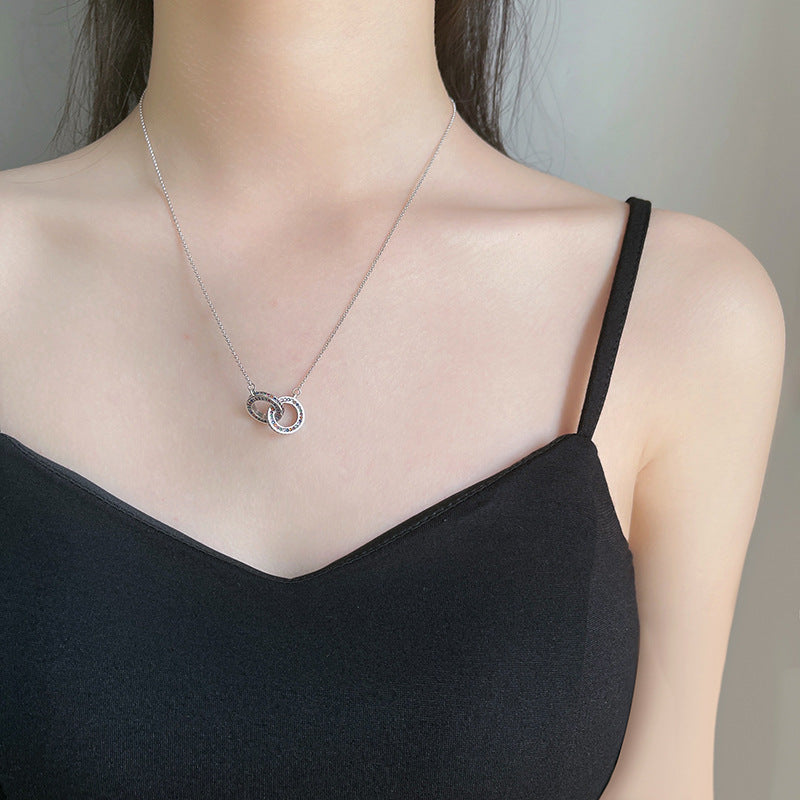 Chain Necklace Female Clavicle Chain Small Luxury S925 Sterling Silver Double Ring Jewelry