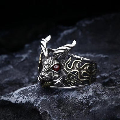 Bague en argent sterling S925 style punk lapin foncé pour homme