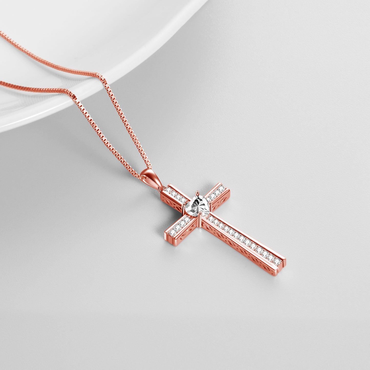 Birthstone Rose Gold Plated Cross Necklace for Women Jewelry Gifts