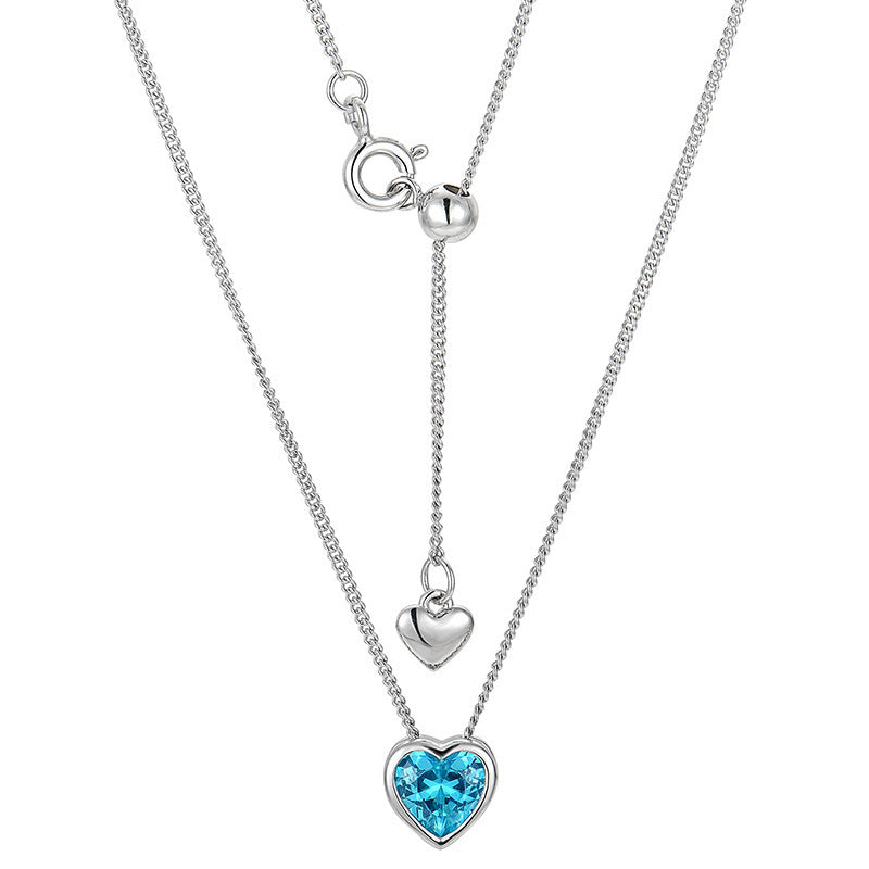 Collar de clavícula en forma de corazón con incrustaciones de circonitas en plata de ley S925 Ocean Heart