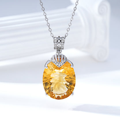 Elegant Natural Topaz Pendant Luxury 925 Silver Necklace Female Collar Chain Valentine's Day Gift For Girlfriend