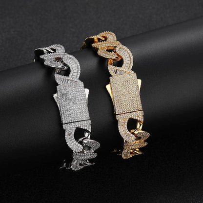 Mixed Inlaid T Square Zircon 8-word Chain Cuban Bracelet