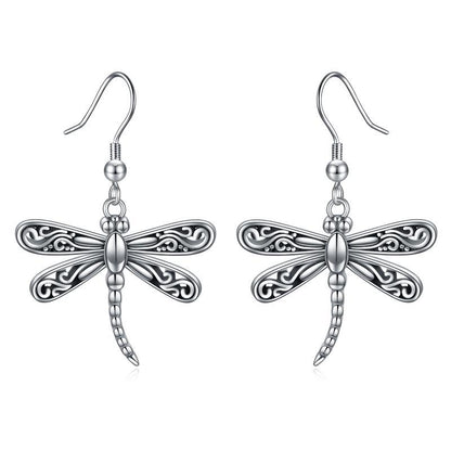 Dragonfly Dangle Drop Earrings Jewelry in Sterling Silver Oxidized