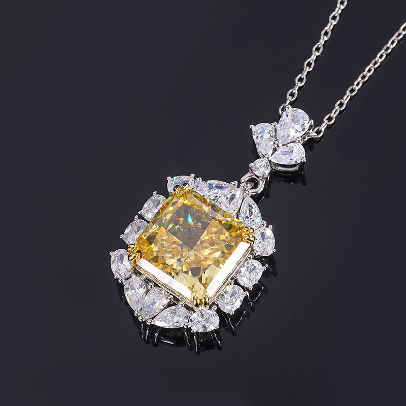 S925 Whole Body Silver Simulation Colored Gems High Carbon Diamond Ledean Cutting Square Pendant Stone