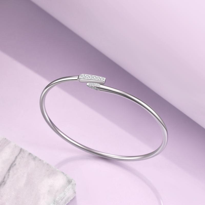 Delicadas pulseras de puño abierto de plata esterlina, regalo de joyería para mujeres