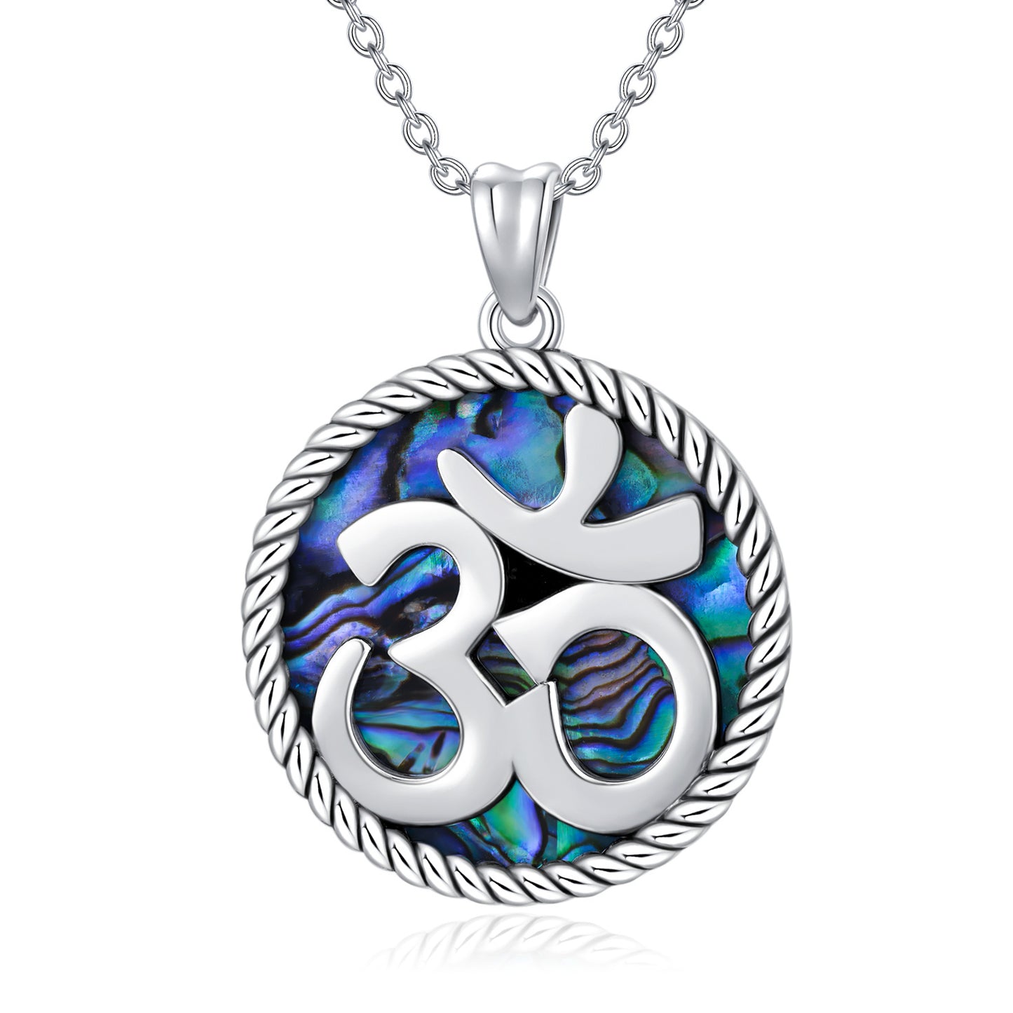 Collier pendentif en argent sterling 925 avec coquillage d'ormeau symbole indien de yoga Aum Om Ohm