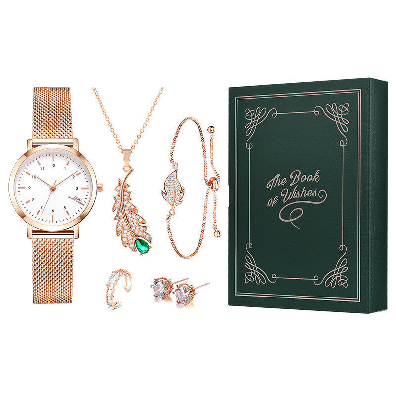 Conjunto de reloj y pulsera con diamantes de imitación para mujer