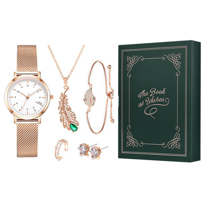 Conjunto de reloj y pulsera con diamantes de imitación para mujer