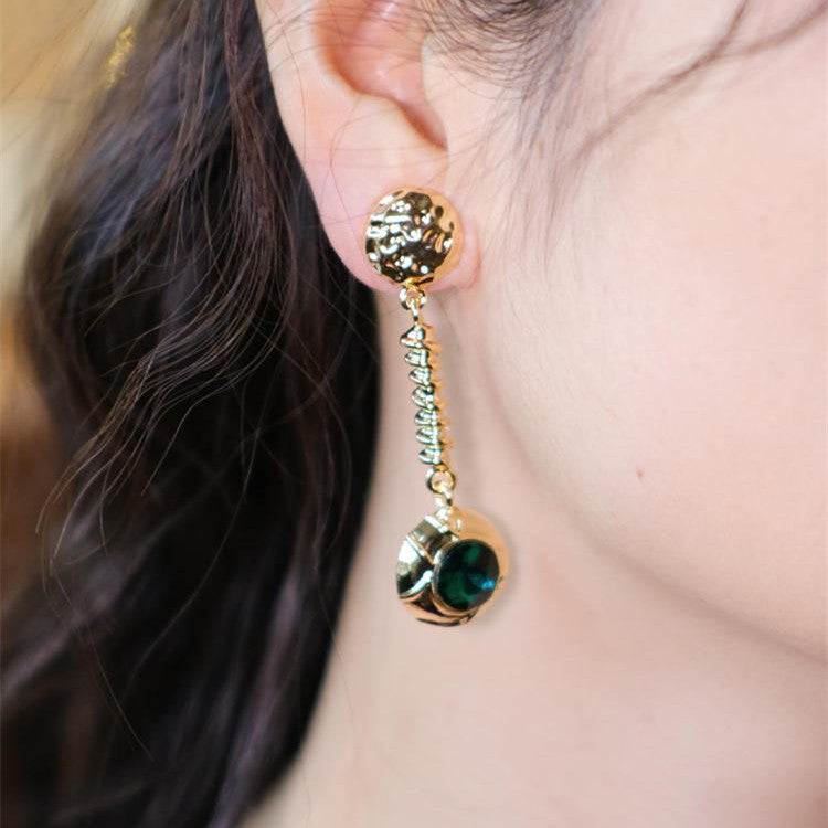 Women's Long French Dark Green Crystal Earrings