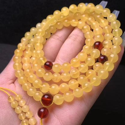 Natural Beeswax 108 Beads Yellow Chicken Grease Wax Necklace