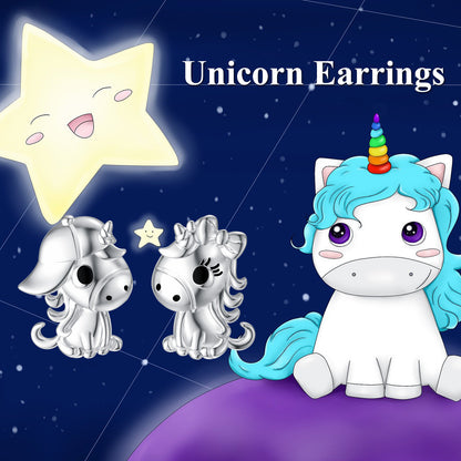 Pendientes de unicornio en plata de ley, bonito regalo para niñas