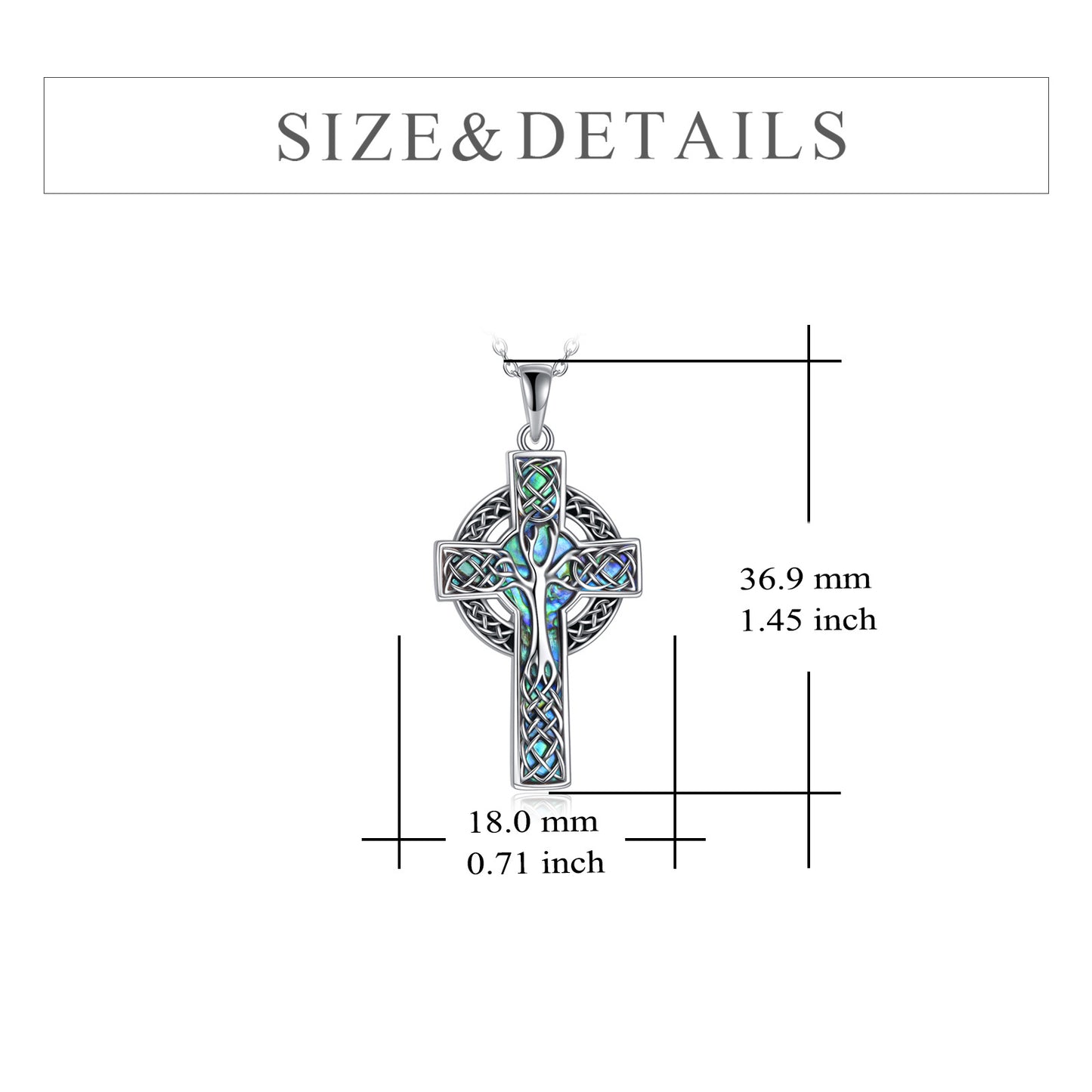 925 Sterling Silver Abalone Celtic Cross Pendant Necklace Jewelry Gifts