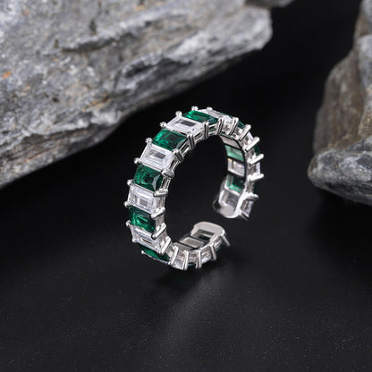 Fashion Personality Niche Design Square Diamond Emerald Ring Female